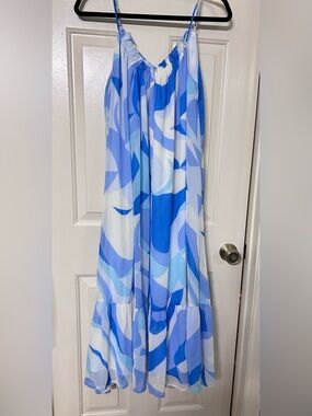 Jacquie the label Blue & White Abstract Maxi dress